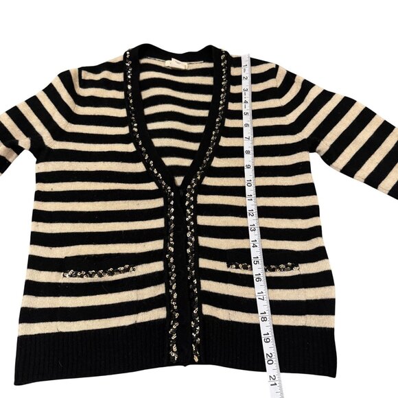 J. Crew Gustoso Classic Black & White Cardigan 100% Cashmere Striped Sweater S - Picture 6 of 8